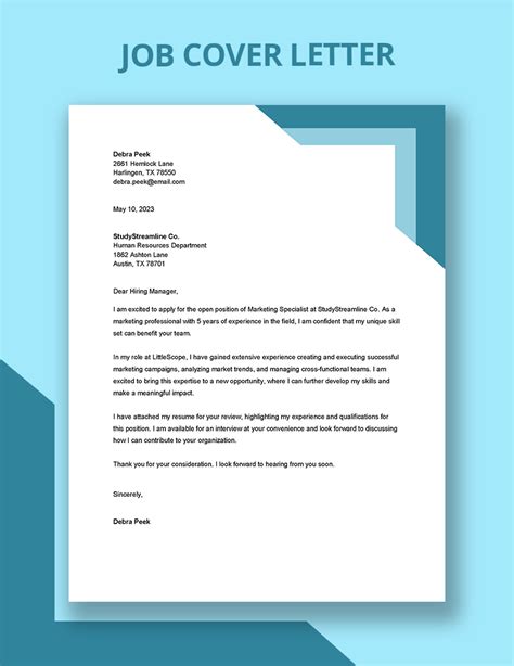 Sample Cover Letter For Job Application Template