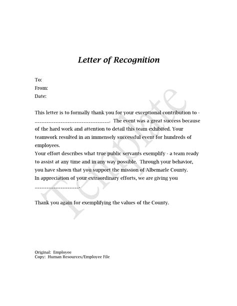 Sample Employee Recognition Letter Templates