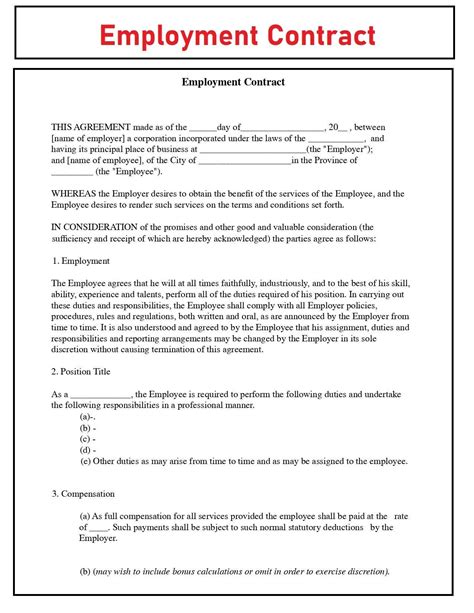 Sample Employment Contract Template