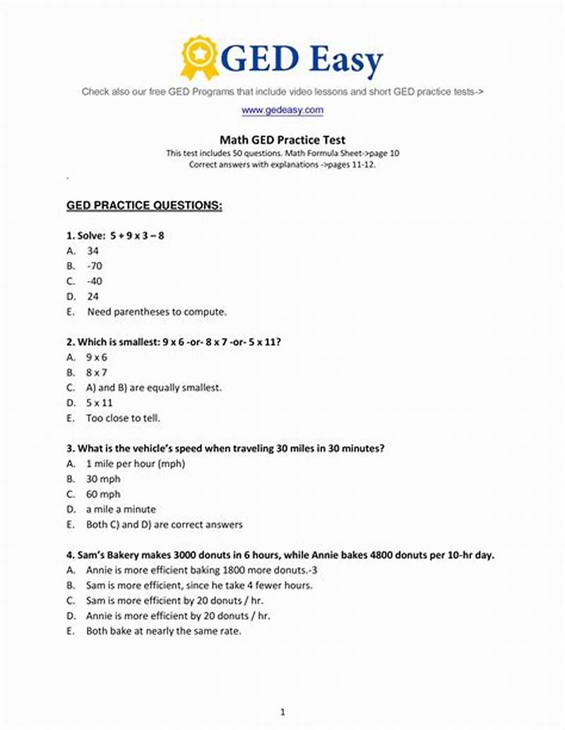 Sample Ged Math Test Printable