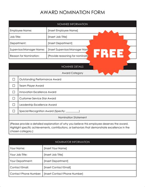 Sample Nomination Form Template