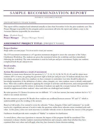 Sample Recommendation Report Template