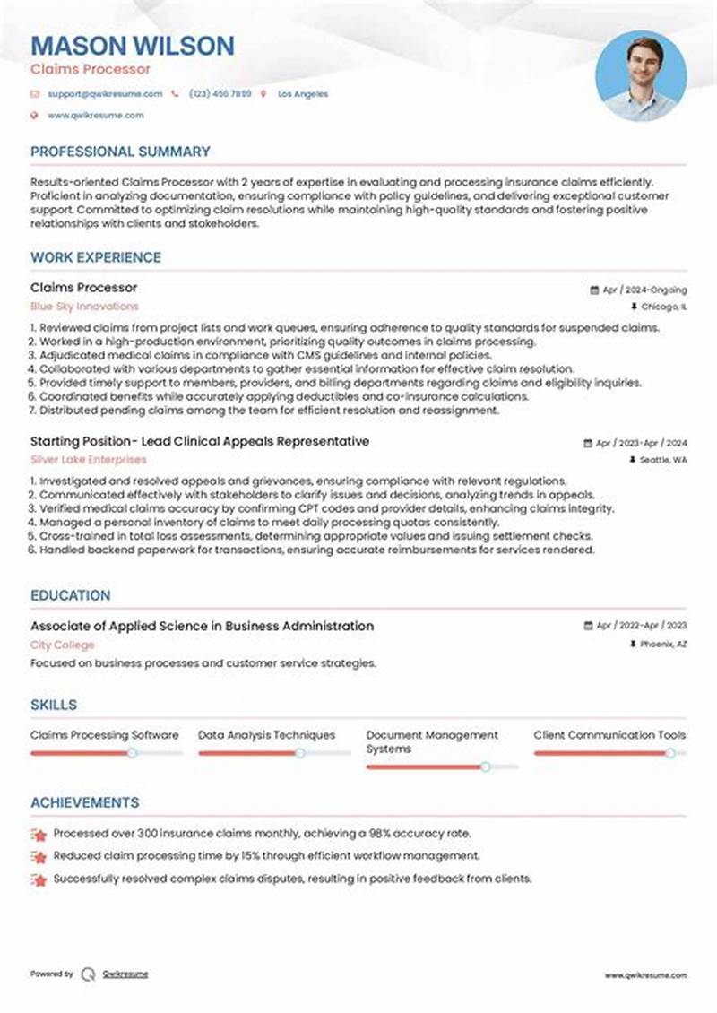 Sample Resume For Insurance Claims Processor