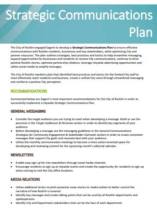 Sample Strategic Communications Plan Template