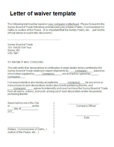 Sample Waiver Letter Templates