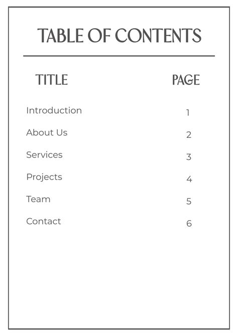 Samples Of Table Of Contents Template