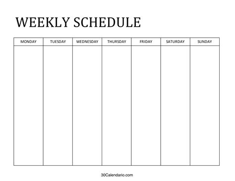 Schedule For The Week Template