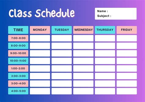 Schedule Of Classes Template