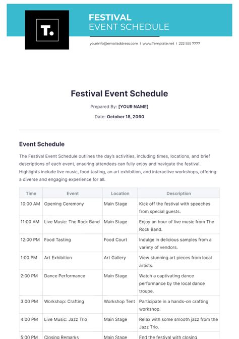 Schedule Of Events Template