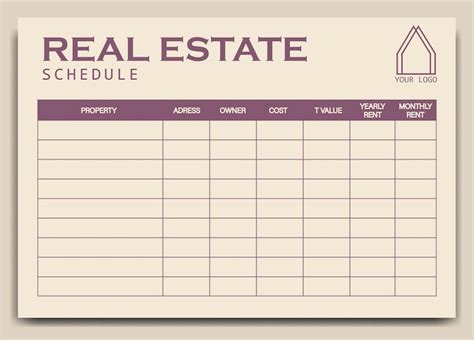 Schedule Of Real Estate Template