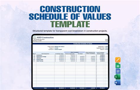 Schedule Of Values Construction Template
