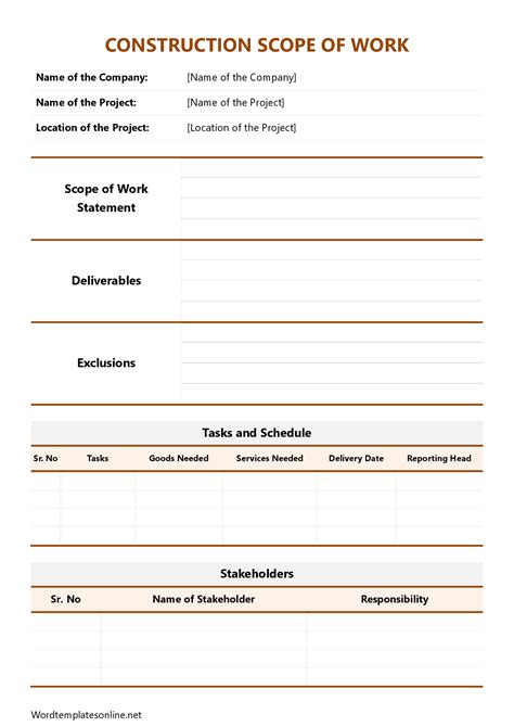 Scope Of Work Construction Template
