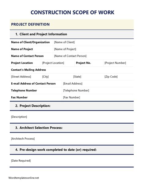 Scope Of Work Template Construction