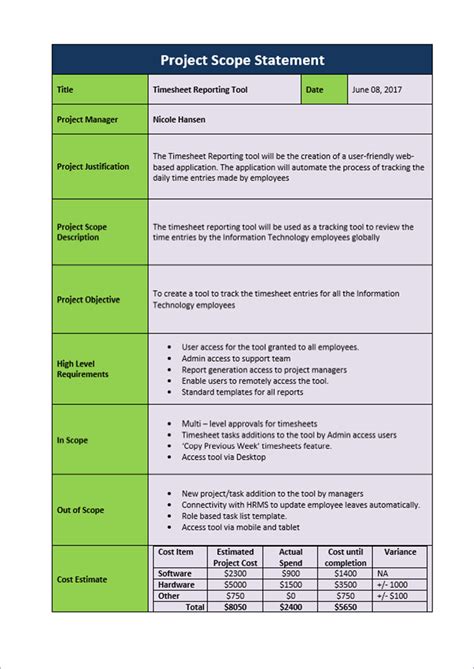 Scope Project Management Template