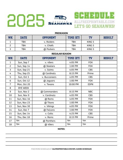 Seahawks Schedule Printable