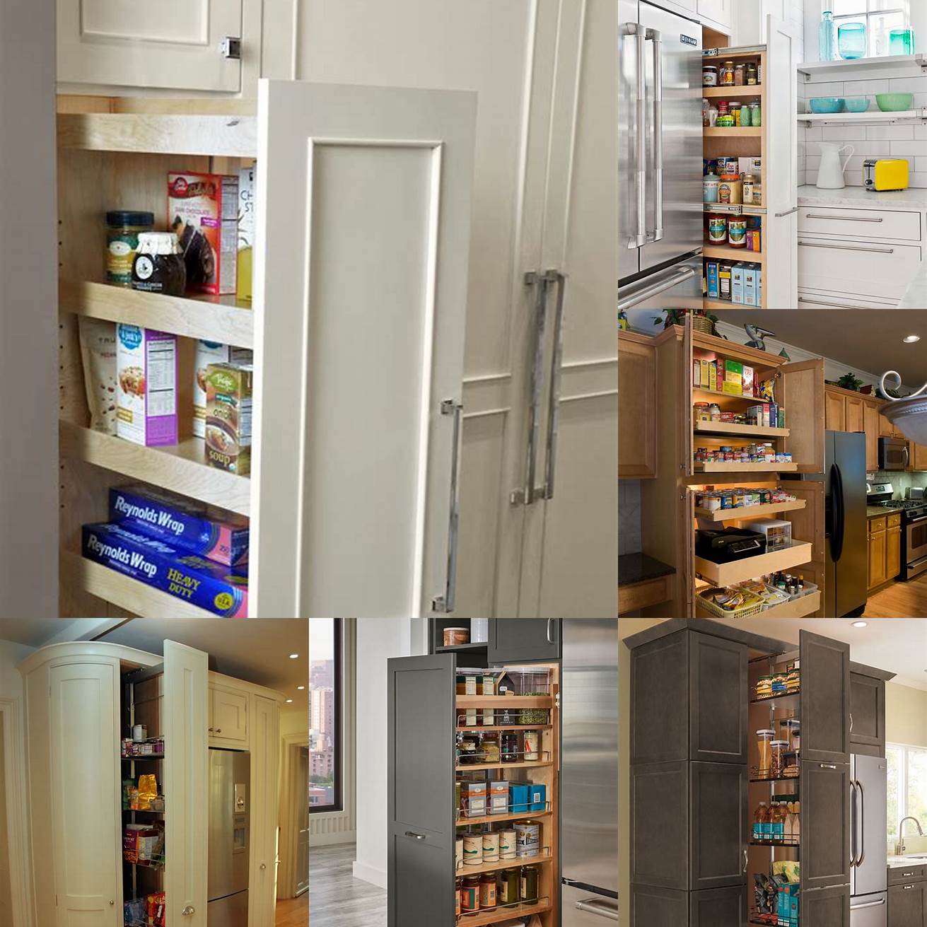 Sears kitchen cabinets with pull-out pantries offer easy access to all your pantry items