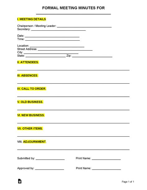 Secretary Meeting Notes Template