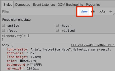 See hover state in Chrome Developer Tools