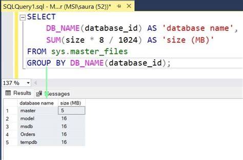 Select SQL Server database size