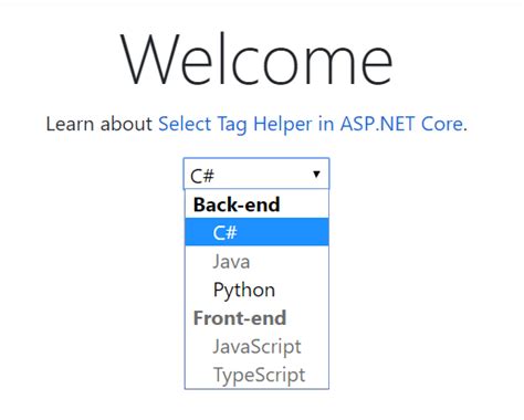 Select Tag Helper in ASPNET Core MVC