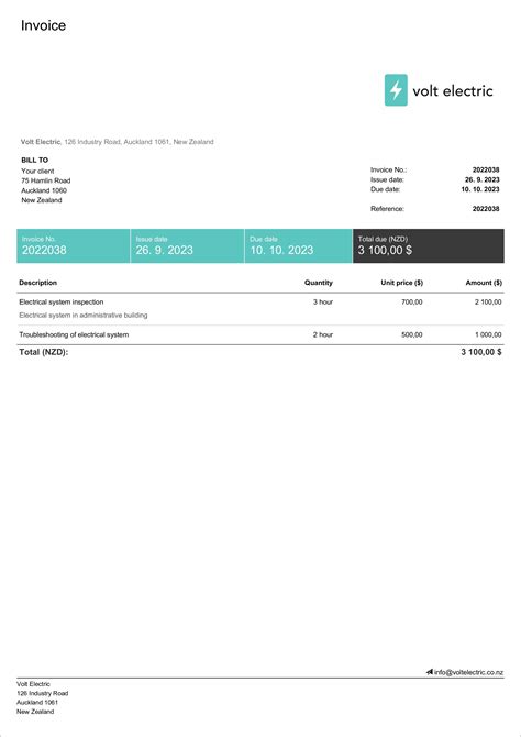 Self Employed Electrician Invoice Template