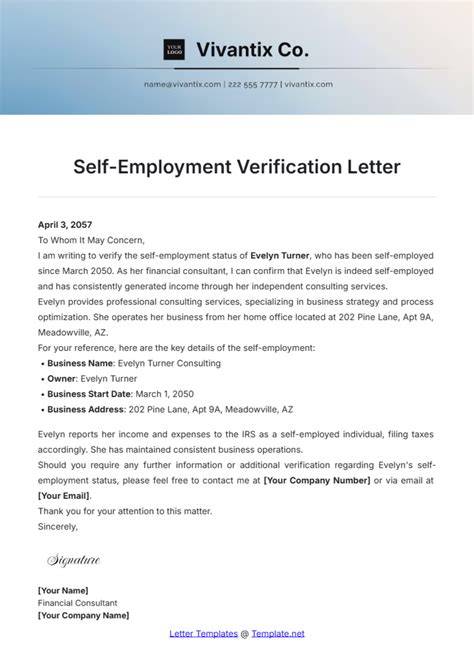 Self Employment Letter Template