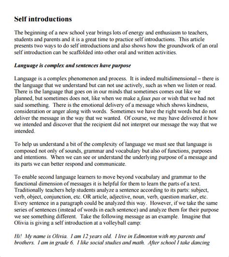 Self Introduction Speech Template