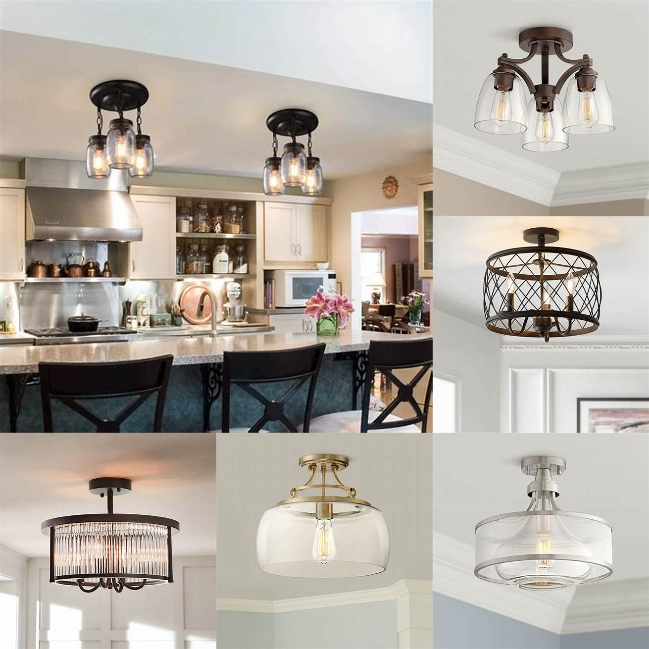 Semi-flush mount ceiling light in a traditional kitchen