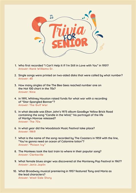 Senior Trivia Printable With Answers
