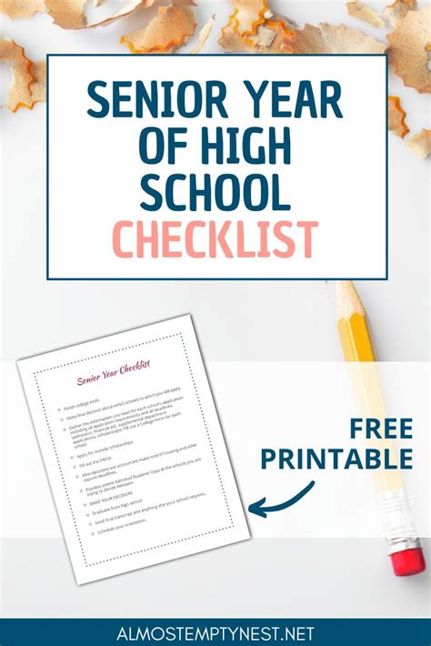 Senior Year Checklist For Parents Printable