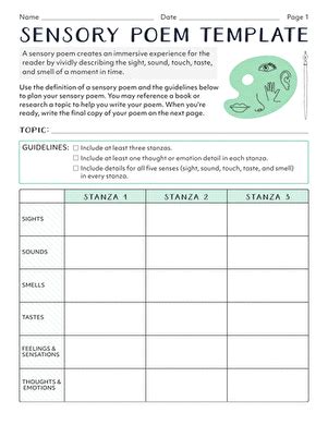 Sensory Poem Template