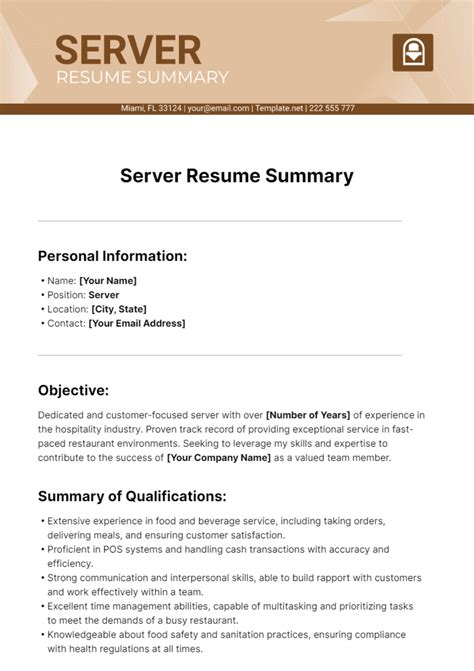 Server Resume Template