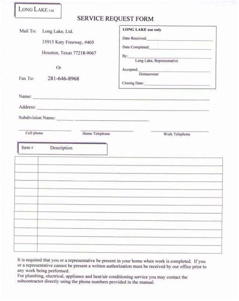 Service Request Form Template Word
