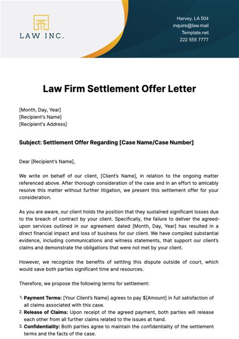 Settlement Offer Letter Template