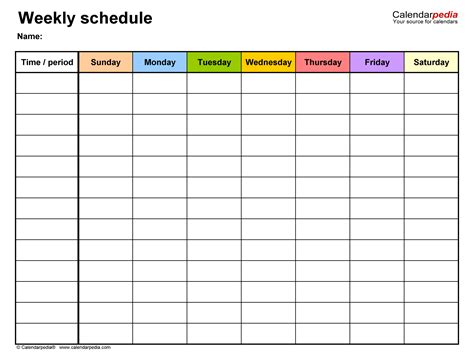 Seven Day Schedule Template