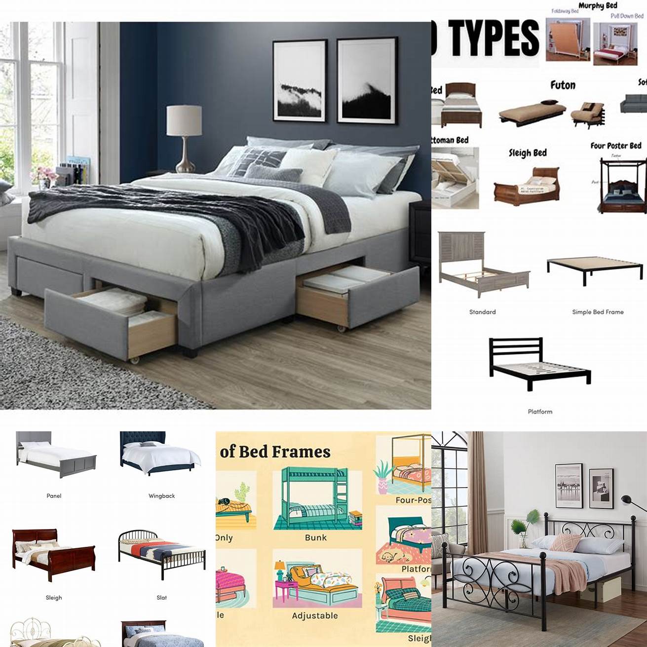 Several types of bed frames available to choose from