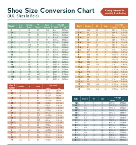 Shoe Size Equivalent Chart