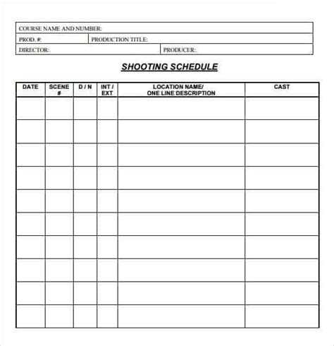 Shooting Schedule Template Word
