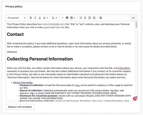 Shopify Privacy Policy Template