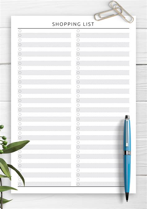 Shopping List Template Free Printable