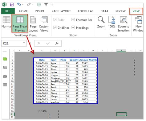 Show Printable Area Excel
