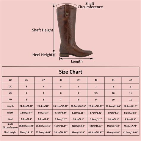 Shyanne Boots Size Chart