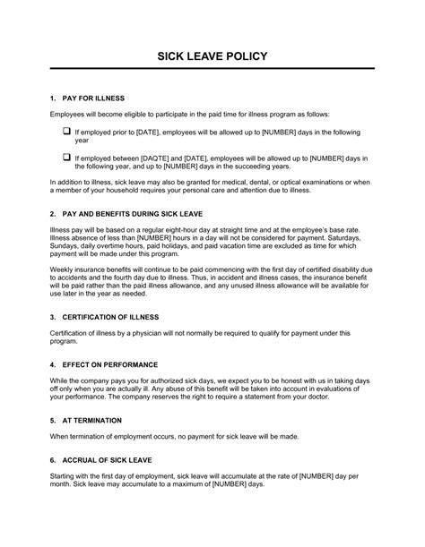 Sick Day Policy Template