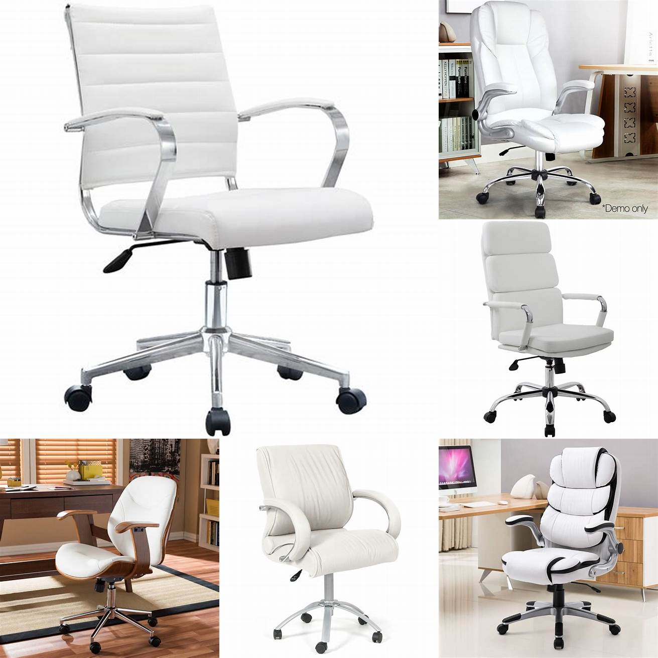 Side view of the White Leather Office Chair