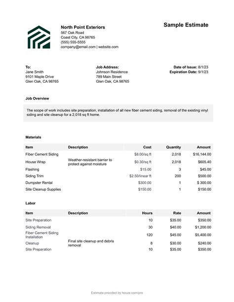 Siding Estimate Template