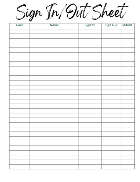 Sign In And Out Sheet Printable