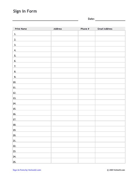 Sign In Sheets Printable