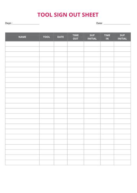 Sign Out Sheet Template
