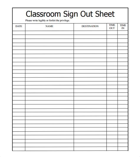 Sign Out Sheet Template Word