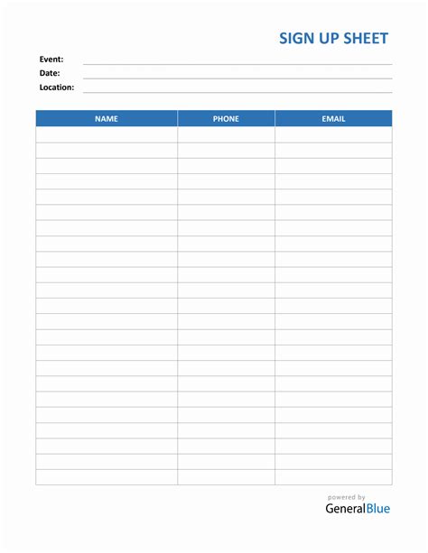 Sign Up Sheet Template Word Free